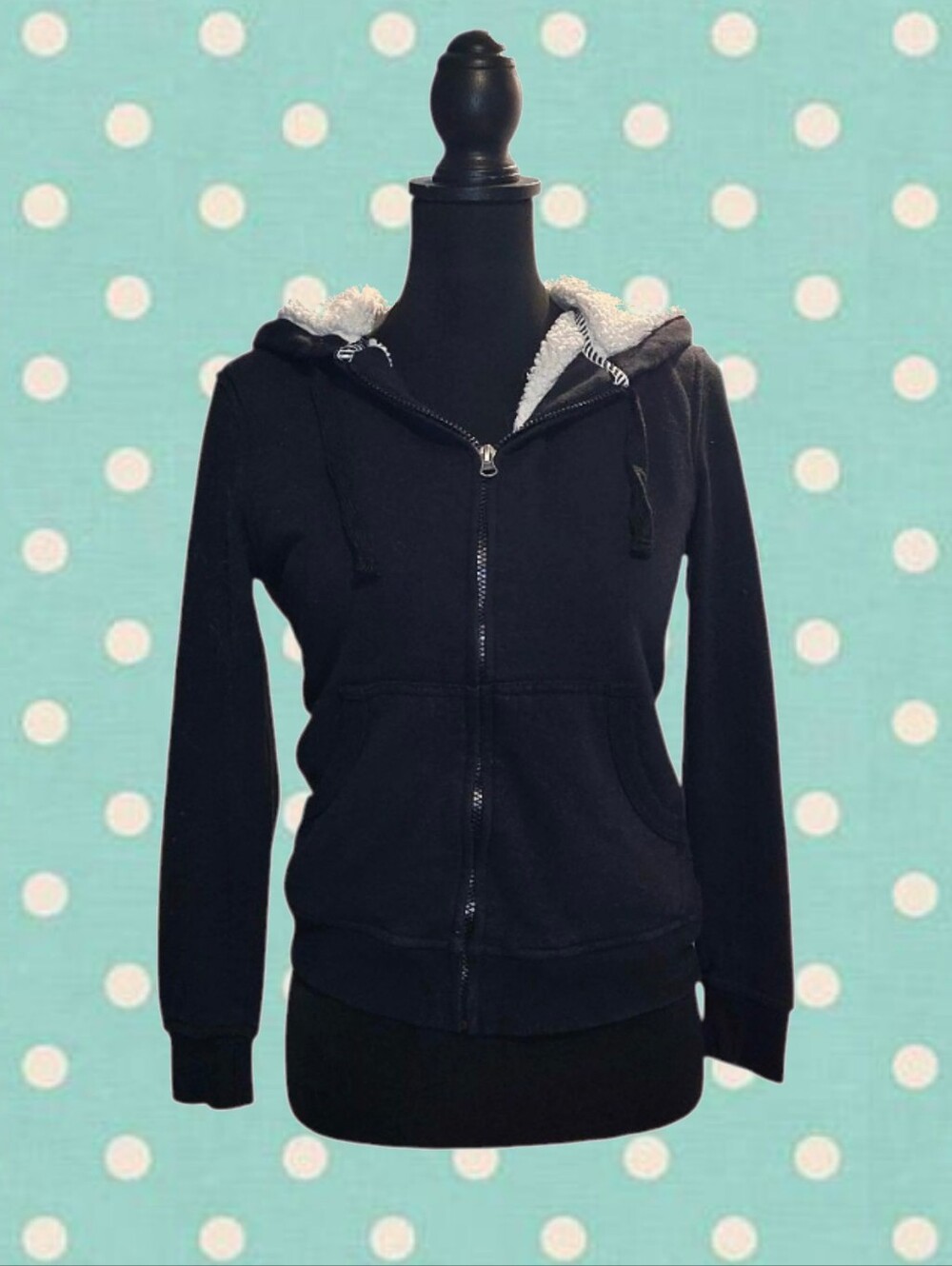 Alexa Rae Black Zip Up Jacket Fluffy Sherpa Lining Size Small S Cropped